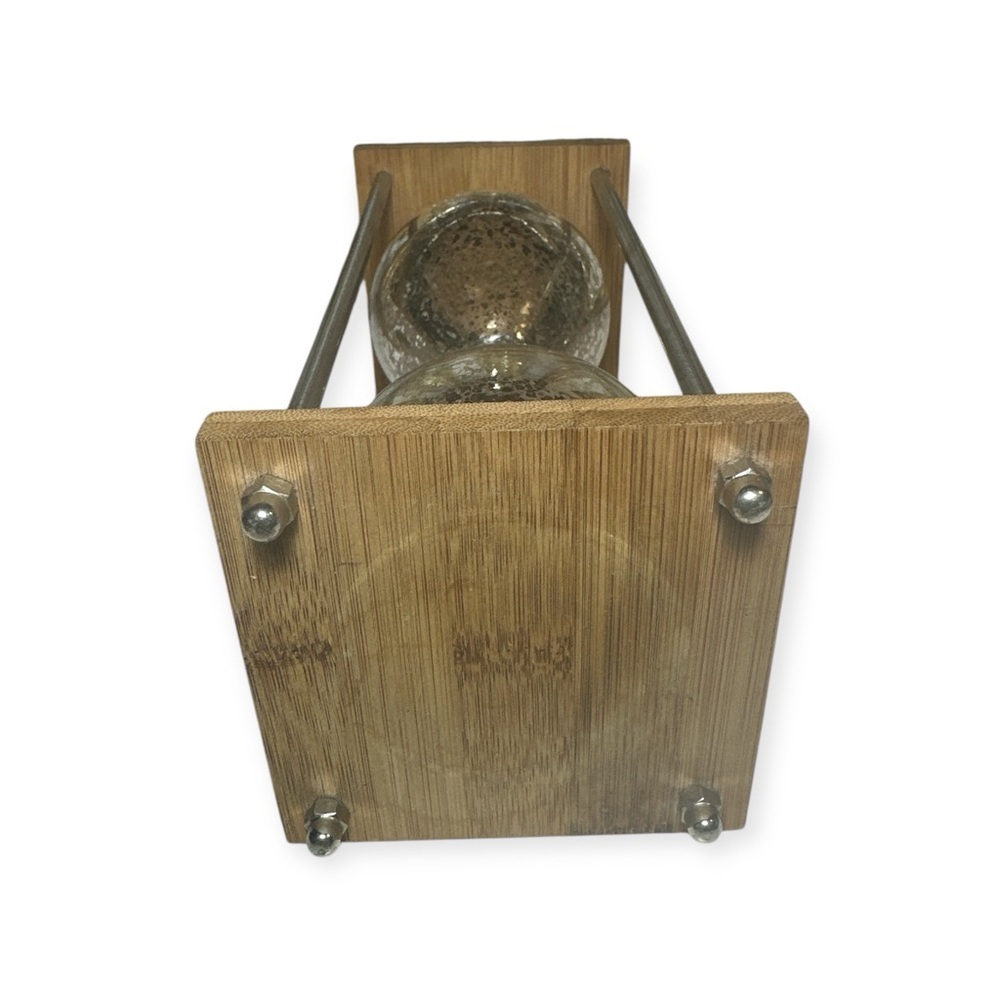 Vintage Decorative Hourglass Timer w/ Silver Mercury Glass Finish & Wooden Base - Picture 4 of 6